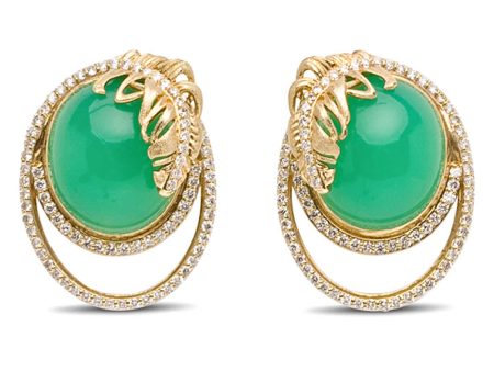 Chrysoprase and Diamond Plume Stud Earrings For Cheap