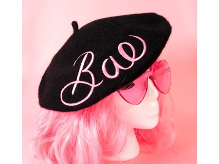 Bae Embroidered Beret in Black For Sale