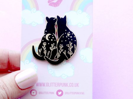 Black Cats Stargazing Enamel Pin on Sale