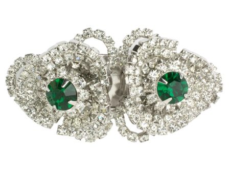 Emerald & Diamanté Double Clip Brooch by Hattie Carnegie Supply