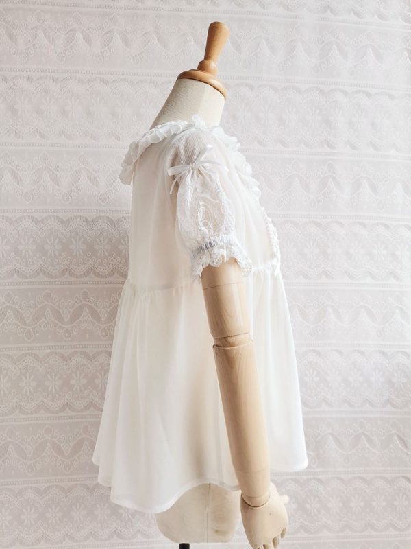 White Chiffon Lace Blouse Hot on Sale