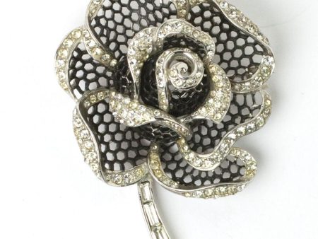 Black Enamel & Diamanté  Rose of Seville  Brooch & Earrings Fashion