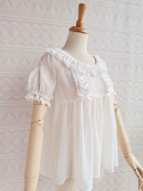 White Chiffon Lace Blouse Hot on Sale