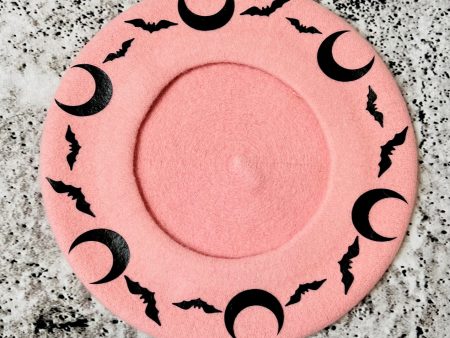 Vegan Beret - Bat Moon - Pastel Pink Online Hot Sale