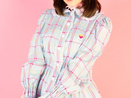 Blouse Happy Tartans Long Sleeve - Blue on Sale