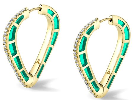 Diamond and Green Enamel Cobra Hoop Earrings Supply