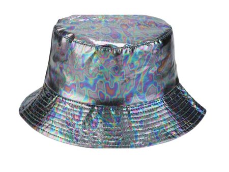 90s Style Holographic Rainbow Bucket Hat Cheap