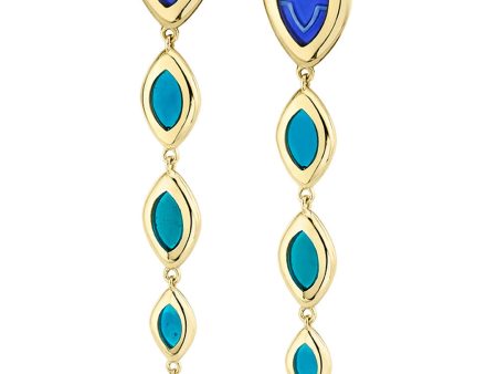 Blue Enamel Graduated Cats Eye Drop Earrings Online now