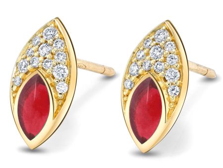 Diamond and Red Enamel Marquise Stud Earrings Online Hot Sale