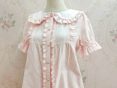 Instant Shipping! Ruffled Short Sleeve Cotton Blouse Fashion