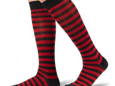 Cherry and Black Stripes Knee High Socks For Discount