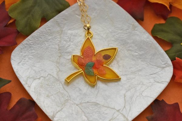 Yellow Autumn Maple Leaf Necklace For Cheap