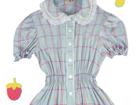 Blouse Happy Tartans Short Sleeve - Blue For Discount