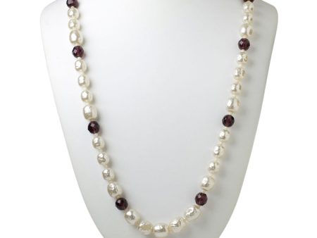 Baroque Pearl & Amethyst Bead 1970s Long Necklace by Miriam Haskell For Cheap