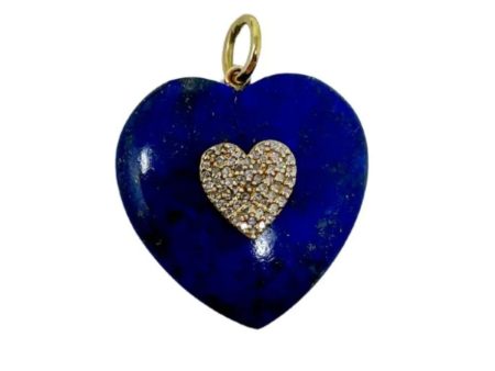 Jen Collection 14k Yellow Gold Diamond and Lapis Heart Pendant Online now