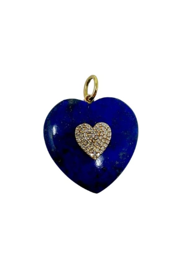 Jen Collection 14k Yellow Gold Diamond and Lapis Heart Pendant Online now