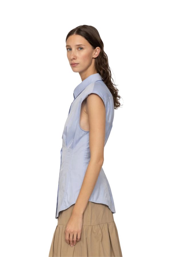 Sea Kendra Shirting Sleeveless Button Down Top For Sale