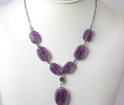 Amethyst Drop Necklace of Molded Glass Discount