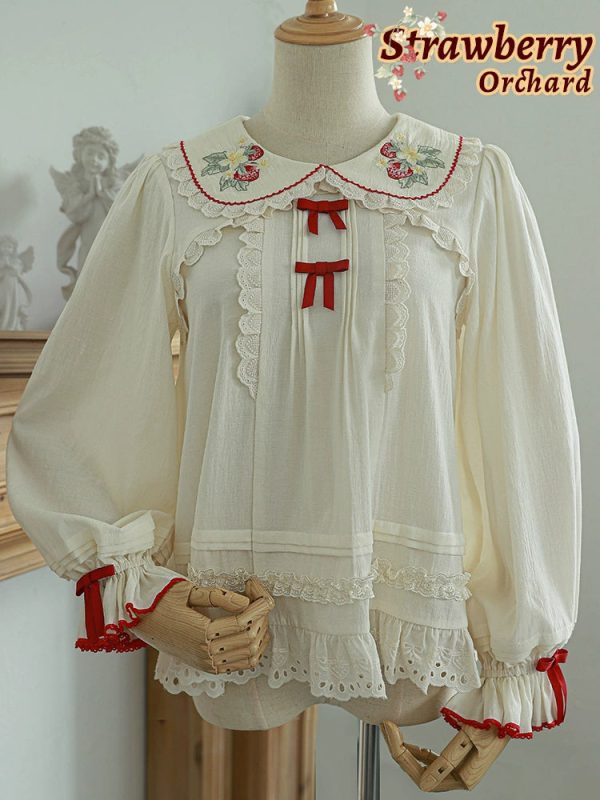 Strawberry Embroidery Long Sleeve Blouse Online