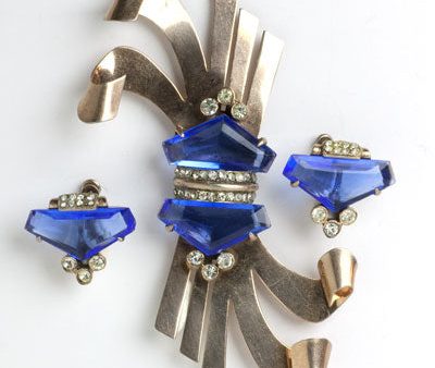 Sapphire, Diamanté & Rose Vermeil Sceptron Brooch & Earrings For Cheap