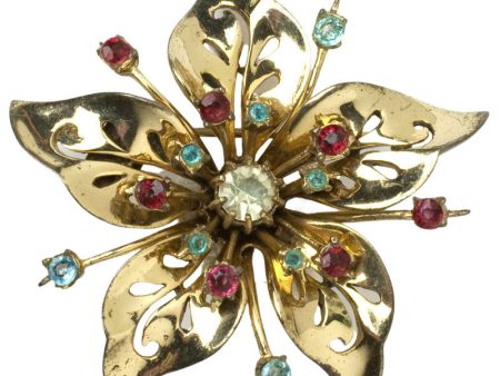 Gemstone & Vermeil Flower Brooch Pendant by Coro Cheap