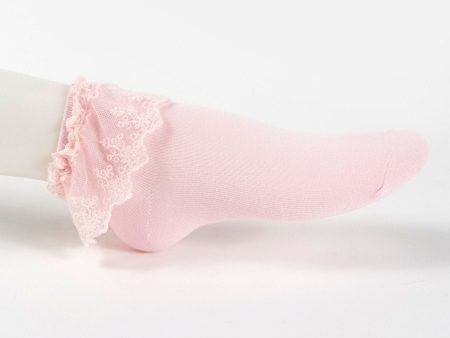 Instant Shipping! Ankle Socks with Lace in Pink Online