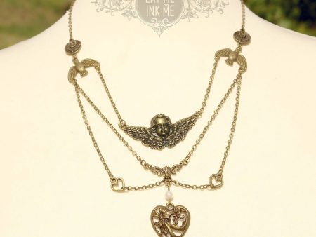 Angel and Heart Short Chain Necklace Sale