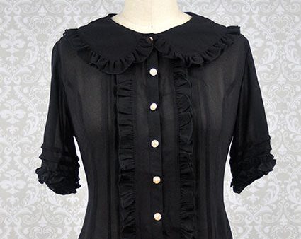 Peter Pan Collar Short Sleeve Blouse in Black (Multiple Sizes) Online Hot Sale