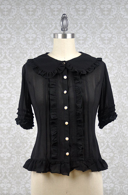 Peter Pan Collar Short Sleeve Blouse in Black (Multiple Sizes) Online Hot Sale