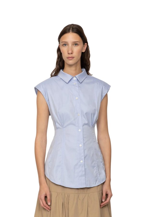 Sea Kendra Shirting Sleeveless Button Down Top For Sale