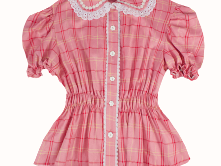 Blouse Happy Tartans Short Sleeve - Pink Online Hot Sale