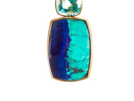 Daria de Koning Green Blue Pendant Seafoam beryl, azurite malachite, 18k yellow gold For Sale