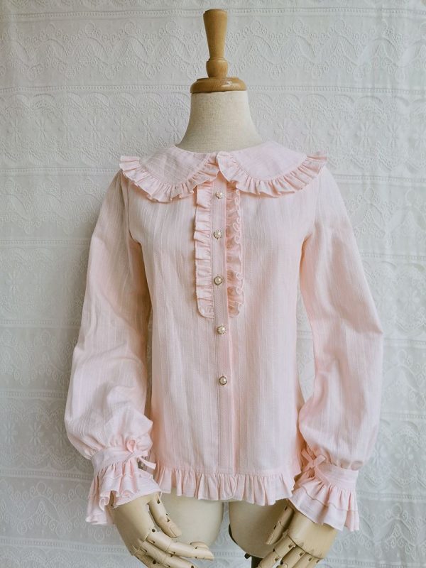 Peter Pan Collar Ruffle Long Sleeve Blouse For Discount