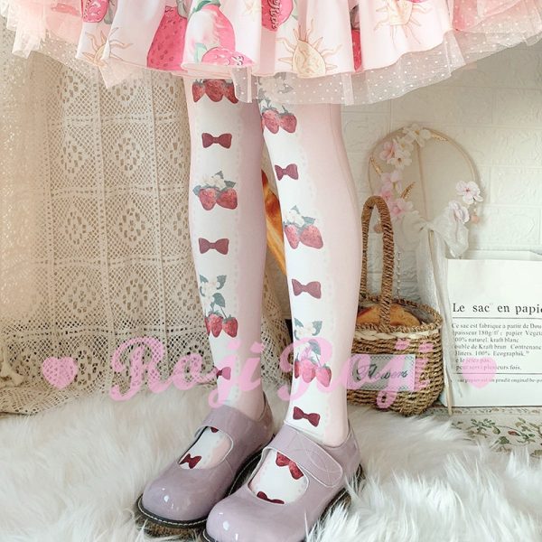 Strawberry Bow Tights For Sale