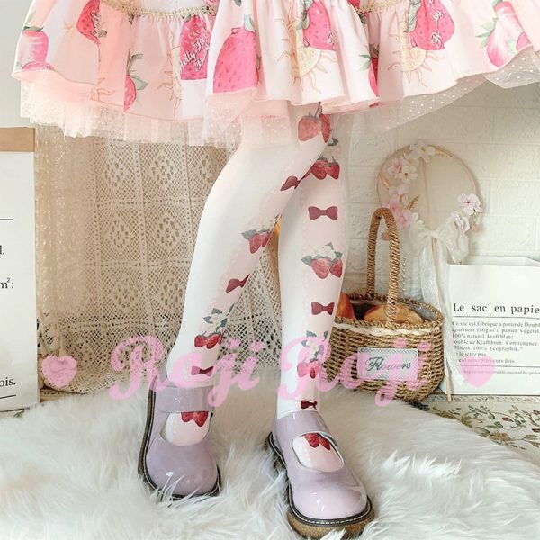 Strawberry Bow Tights For Sale