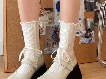 Twist Pattern Lace Up Crew Socks on Sale