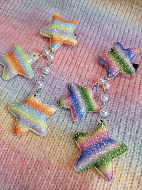 2-Way Striped Glitter Star Clips- Choose your color For Discount