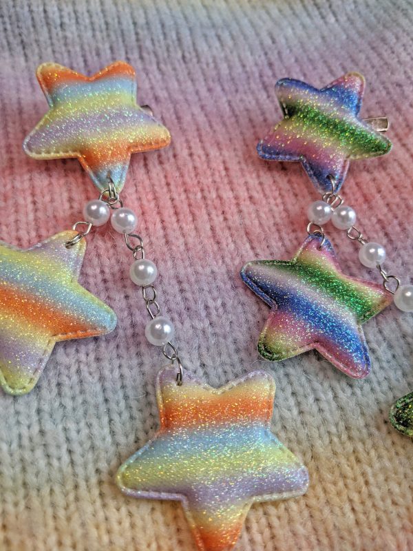 2-Way Striped Glitter Star Clips- Choose your color For Discount