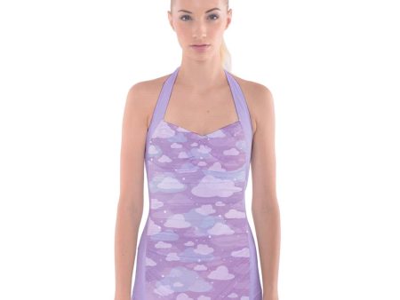 Starcrossed Skies Purple One Piece Ruched Halter Swimsuit Sale