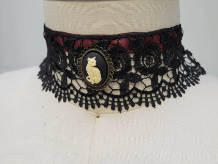 Cat Cameo Lace Choker Necklace Online Hot Sale