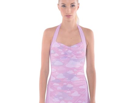 Starcrossed Skies Pink One Piece Ruched Halter Swimsuit Online Hot Sale