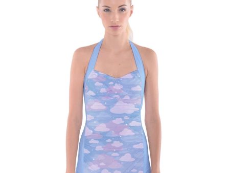 Starcrossed Skies Blue One Piece Ruched Halter Swimsuit Hot on Sale