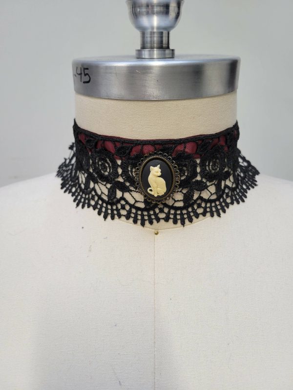 Cat Cameo Lace Choker Necklace Online Hot Sale