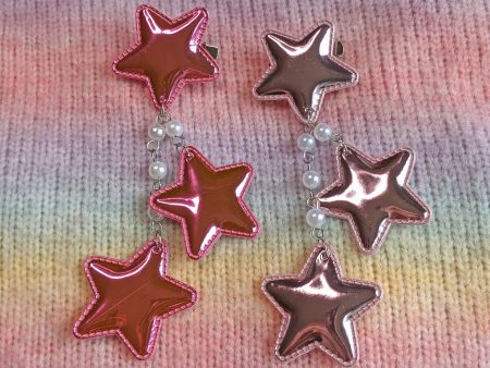 NEW 2-Way Large Super Shiny Pink Metallic Star Clips For Discount